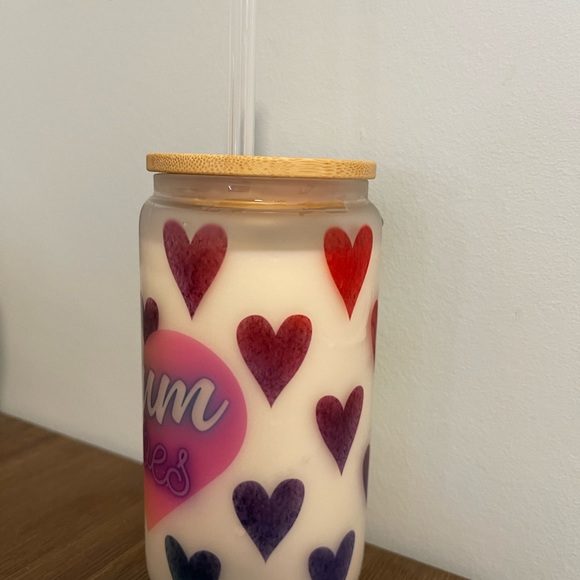 Mom Gift Libby glass cup Mum vibes with bamboo lid and glass straw - Picture 6 of 8
